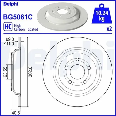 Produktbild von 2x DELPHI Bremsscheibe BG5061C für FORD FOCUS III Focus Mk4 Turnier (HP) 40 6mm