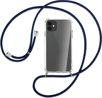 Produktbild von Handykette Backcover-Schutzhülle mit Band (Metall silberfarben) für Apple iPhone 11 - dunkelblau