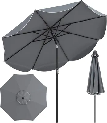 Produktbild von COSTWAY Sonnenschirm Ø 270 cm, beidseitig um 30° knickbar, Gartenschirm mit Kurbel & Volant, Balkonschirm, Terrassenschirm, Marktschirm, Grau