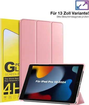 Produktbild von Schutzhülle + 2x 4H Displayfolie für Apple iPad Pro 7. Gen 13.0 Zoll Cover Case Schutz Tablet Farbe: Rosegold
