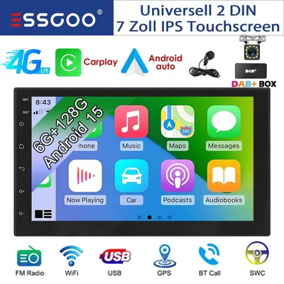 Produktbild von Autoradio 2 DIN 7 Zoll Touchscreen Android 15 mit DAB+ GPS Navigation Bluetooth Carplay Android Auto WLAN USB Freisprechanlage 8 Kern 6GB RAM 128GB