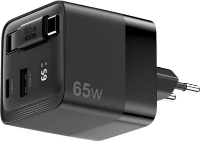 Produktbild von 65W GaN Power Delivery Wandladegerät mit 0,8?m USB-C-Kabel und LED-Anzeige