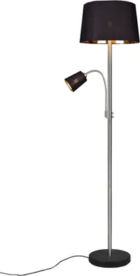 Produktbild von Große Wohnzimmer Stehlampe 180cm mit Leselampe, Stoff Lampenschirme Schwarz Gold