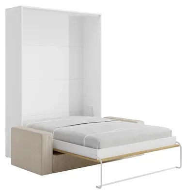 Produktbild von Schrankbett - 160 x 200 cm - Natur & Weiß - Vertikale manuelle Öffnung - Mit Sofa - BEGANIO
