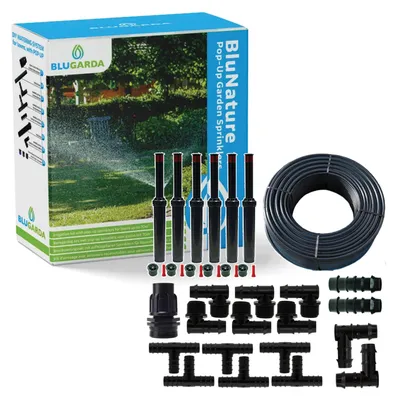 Produktbild von BluGarda - BluNature Pop-Up Bewässerungssprinkler für den Garten - Rasenbewässerung Sprinklersystem Kit - Pop-up Sprinkler mit Sprühköpfen Set für Rasenflächen bis zu 70m2