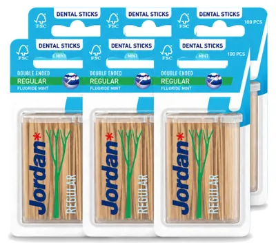 Obrázek produktu pro 6 x Jordan Clean Between Sticks Regular - Zubní nit s fluoridem a mátovou příchutí - Balení výhodné - 6 kusů