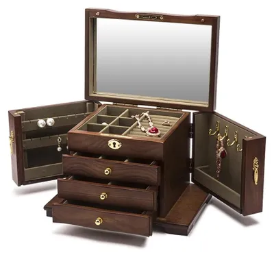 Image de Boîte à bijoux vintage avec clé et plusieurs tiroirs