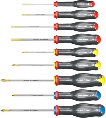 Image de Coffret de Tournevis FACOM Protwist, 9 Pièces, Fente/Phillips/Pozidriv, Standard, Gris