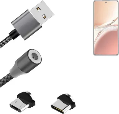 Produktbild von K-S-Trade Hochwertiges Magnet-Lade-kabel Sync-Kabel Daten-Kabel kompatibel mit Oppo A3 Pro CPH2639 mit USB-Typ-C-Anschluss und Micro-USB-Anschluss 2A