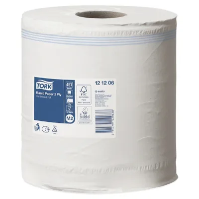 Produktbild von Tork - Poetsrol Basic M2 Centerfeed 2LGS Weiß 121206 | Box A 6 Roll