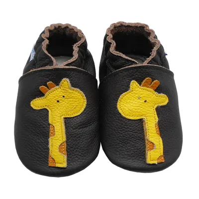 Produktbild von YIHAKIDS Baby Krabbelschuhe Leder 18-24 Monate, Lauflernschuhe mit Wildledersohle Jungen Mädchen Giraffe Dunkelbraun