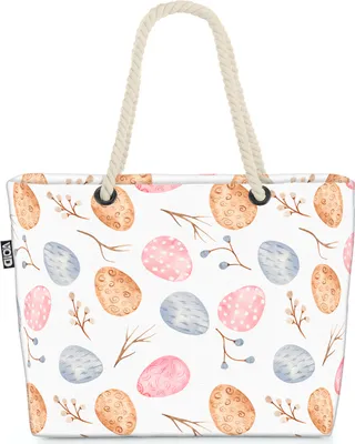 Produktbild von VOID Ostereier Palmkätzchen Ostern Strandtasche Shopper 58x38x16cm 23L XXL Einkaufstasche Tasche Reisetasche Beach Bag