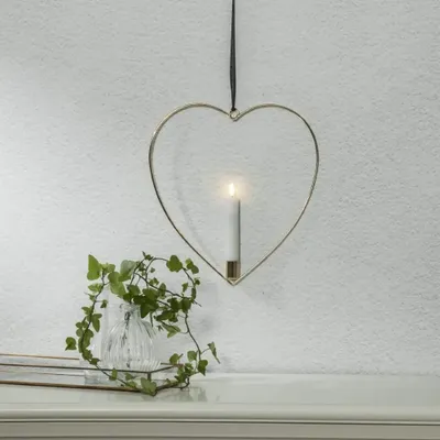 Zdjęcie produktu dla Dekoracja wisząca Led FLAMME HEART mosiądz 28cm na baterie