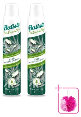 Imagen del producto de 2 unidades de champú seco Batiste Naturally, con leche de coco y aceite de semillas de cáñamo, 200 ml. Paquete ahorro