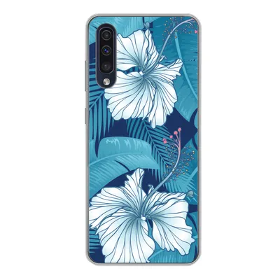 Produktbild von MuchoWow® Handyhülle Schutzhülle Hülle für Samsung Galaxy A50 Tropisch - Blumen - Blau Silikon Softcase Handy Hülle - Mobiltelefonhülle