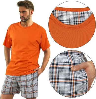 Produktbild von Sesto Senso Schlafanzug Herren Pyjama Baumwolle Kurzarm + Pyjamahose Nachtanzug - 2379/29 - ORANGE - L
