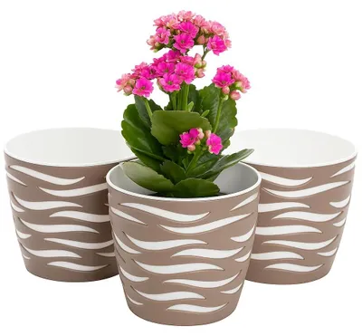Produktbild von Set von 3 Dekorativen Blumentöpfen Ø14cm Weiß und Beige