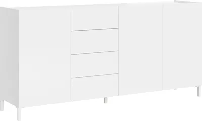 Imagen del producto de Mueble aparador con 3 puertas y 4 cajones, de 174 x 40 x 84 cm, color blanco brillante Solaria