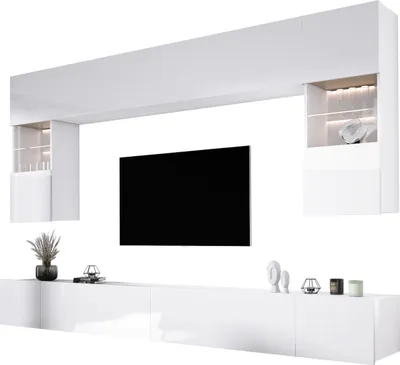 Productafbeelding van Wandmeubel, wit/glanzend wit, breedte: 300 cm, hoogte: verstelbaar, diepte: 42 cm