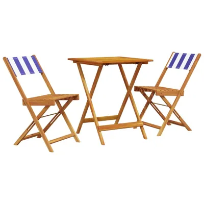 Immagine prodotto di vidaXL Set bistrot 3 pezzi in tessuto blu e bianco e legno massiccio