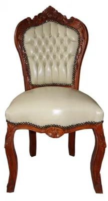 Produktbild von Casa Padrino Barock Esszimmer Stuhl Creme Lederoptik / Braun - Barock Möbel