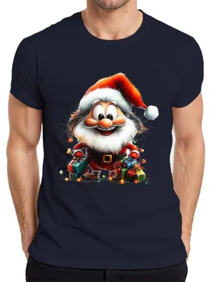 Produktbild von Weihnachtsmann Cartoon niedlich Weihnachtsgeschenk lustig Retro Herren T-Shirt, Navy, XL