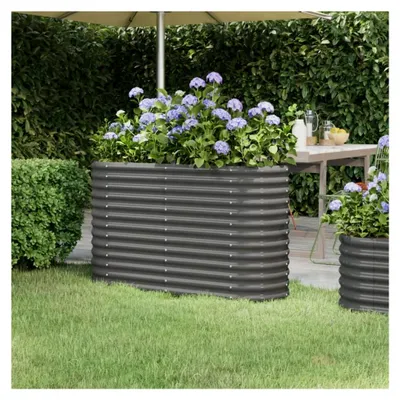 Produktbild von Hochbeet aus pulverbeschichtetem Stahl, rostbeständig, stabile Konstruktion, witterungsbeständig, für Garten, Balkon und Terrasse, grün, 114 x 40 x 68 cm