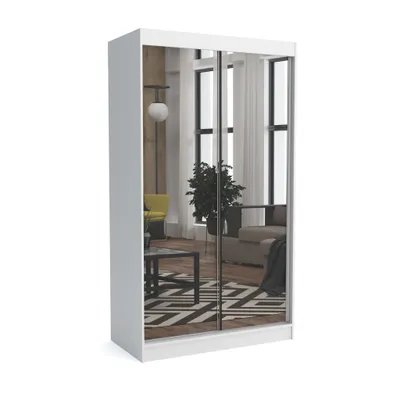 Produktbild von Brent - Kleiderschrank Schiebetüren DAVE, Schlafzimmerschrank mit 1 Kleiderstange und Einlegeböden für Kleidung, 100x215x60 cm, Weiß