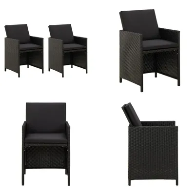 Image de vidaXL Chaises de jardin avec coussins 2 pcs. Poly Rotin Noir - Chaise de jardin - Chaise de jardin - Chaise de salle à manger