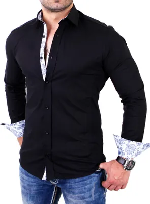 Produktbild von Reslad Herren Hemd Paisley Design Langarmhemd RS-7207 Schwarz S