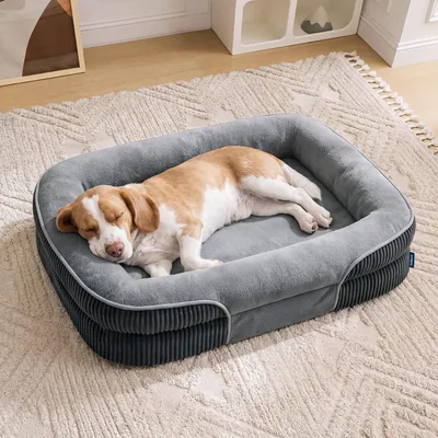 Image de Coussin pour chien de taille moyenne - en mousse - 89 x 64 x 18 cm - gris - doublure intérieure imperméable - antidérapant