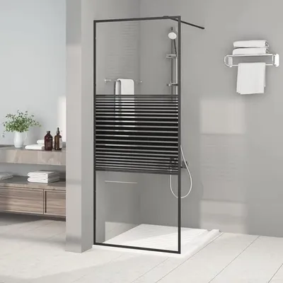 Productafbeelding van Douchewand voor douchecabine, glazen douchewand, glazen scheidingswand, douchewand voor badkuip, doucheafscheiding, badkuipombouw, zwart, 80x195 cm, veiligheidsglas, helder