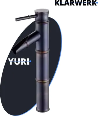 Produktbild von YURI | Bambus Wasserfall Wasserhahn Bad Schwarz hohe Badarmatur | Edelstahl Armatur Für hohe Waschbecken | Japanische Mischbatterie 2 Anschlüsse