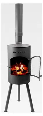 Produktbild von Terrassenofen Schwarz – Multifunktionaler Gartenkamin mit Grillrost, Deckel und Funkenschutz, H 142 cm, Ø 30 cm – 2-in-1 Outdoor-Kamin und Grill aus robustem Stahl