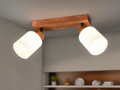 Produktbild von Deckenleuchte - Braun - Weiß - Holz - Glas - 2-flammig - B 30 cm