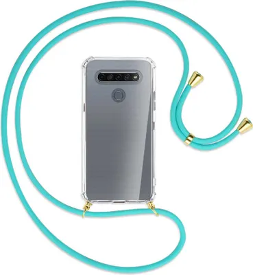 Produktbild von Handykette Backcover-Schutzhülle mit Band (Metall goldfarben) für LG K61 LM-Q630 - türkis