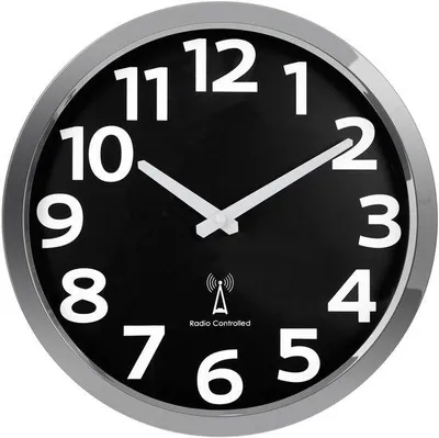 Produktbild von Moderne schwarze Radiowanduhr 30cm Edelstahl