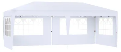 Produktbild von QEENTOE 3x6 m Falt-Gartenpavillon Weiß mit 6 Seitenwänden, höhenverstellbar, stabil, wasserdichter UV-Schutz für Party, Hochzeit, Festival & Camping