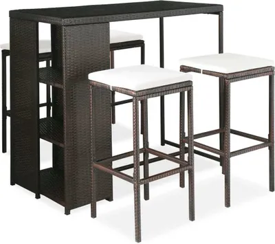 Produktbild von 5-tlg. Gartenbar-Set mit Kissen Poly Rattan Braun