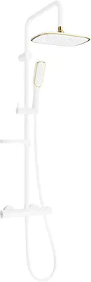 Image de Mexen KX49 ensemble de douche en saillie avec pomme de douche et mitigeur thermostatique, blanc/or - 771504091-25
