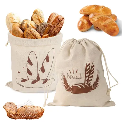 Produktbild von Set aus 2 natürlichen Leinenbrotbeuteln mit Kordelzug