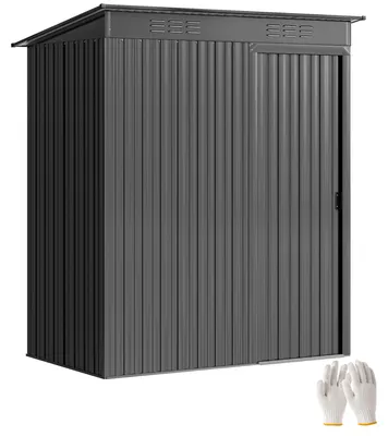 Obrázek produktu pro Kovová zahradní budka – skladovací prostor – 1,37 m² – Zinková ocel a hliník – Posuvné dveře – Větrání – Vodotěsná – Tmavě šedá barva