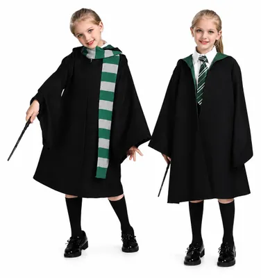 Produktbild von Kinder Zauberer Kostüm Set mit Umhang, Schal, Krawatte, Brille & Zauberstab Magier Kostüm Halloween & Karneval, Größe: 110/116 Farbe: Grün, KI-generiertes Bild