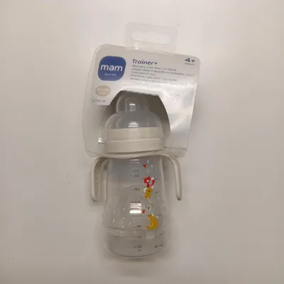 Obrázok produktu pre Fľaša MAM s pohárikom od 4 mesiacov, 220 ml, extra mäkká cumlík a rukoväť na učenie sa piť