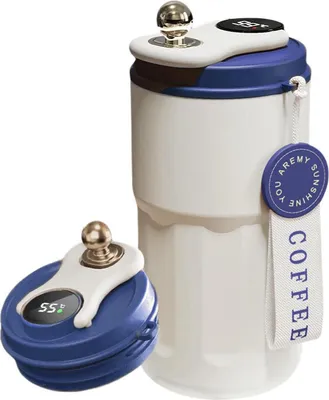Produktbild von Kaffeebecher to go, 420ml Digitalanzeige Thermobecher Kaffee, Tragbarer Vakuumisolierter Reisebecher, 316 Edelstahl Termokaffeebecher mit Deckel für Kaffee, Auslaufsicher