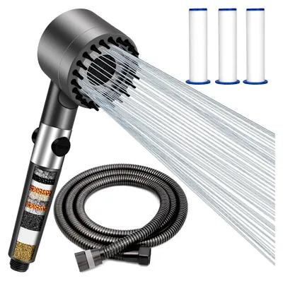Produktbild von Duschkopf mit Filter und Hochdruck, 1,5 m Schlauch, 3 Strahlarten