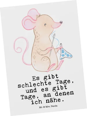 Produktbild von Mr. & Mrs. Panda Grußkarte Maus Nähen - Weiß - Geschenk, DIY, Fotokarte, Postkarten, Postkarte, Kreatives Hobby, Nähmaschine, Ansichtskarte, Ansichtskarten, Nähkurs