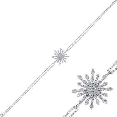 Produktbild von Schneeflocke Armkette mit Diamanten Brillant-Schliff 14 Karat Weißgold