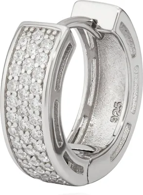 Produktbild von Einzel Creole 925 Silber 17mm Klappcreole Rund mit vielen Zirkonia Weiß Ohrringe