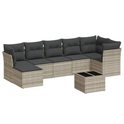 Produktbild von 8-tlg. Garten-Sofagarnitur mit Kissen Hellgrau Poly Rattan
